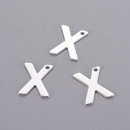 201 Stainless Steel Charms, Letter, Silver Color Plated, Letter.X, 11x9x0.6mm, Hole: 1mm(X-STAS-L232-007X)