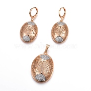 Brass Micro Pave Cubic Zirconia Jewelry Sets, Pendant and Earrings, Long-Lasting Plated, Oval, Light Gold, 40mm, Hole: 4.5x7mm, 38.5mm, Pin: 1mm(SJEW-F189-13KCG)