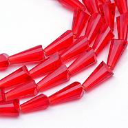 Transparent Glass Bead Strands, Cone, Red, 9~12x6mm, Hole: 2mm, about 47~49pcs/strand, 18.70 inch~19.49 inch(47.5~49.5cm)(GLAA-R170-6x12-01N)