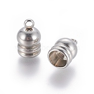 202 Stainless Steel Cord Ends, End Caps, Stainless Steel Color, 9x5mm, Hole:1.5mm, Inner Diameter: 4mm(STAS-E464-17P)