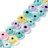 Handmade Evil Eye Lampwork Beads Strands, Flat Round, Colorful, 10x3.5mm, Hole: 0.7mm, about 40pcs/strand, 14.57''(37cm)(LAMP-G164-10C)