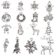 96Pcs 16 Style Tibetan Style Alloy Pendants, Lead Free & Cadmium Free, for Christmas, Mixed Shape, Antique Silver, 15~36x10~22x1.5~5mm, Hole: 2~2.5mm, 6pcs/style(FIND-SC0004-75)