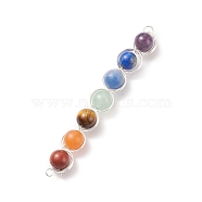 7Pcs Round Natural Gemstones Copper Wire Wrapped Connector Charms, Natural Red Jasper & Red Aventurine & Tiger Eye & Green Aventurine & Blue Aventurine  & Blue Tiger Eye & Amethyst, Silver, 80x11x8~9mm, Hole: 2~2.5mm(PALLOY-JF01544-01)