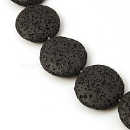 Natural Lava Rock Beads Strands, Dyed, Flat Round, Black, 21x6mm, Hole: 1mm(G-I034-11)