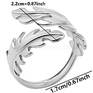 Stainless Steel Leaf Open Cuff Ring for Unisex, Stainless Steel Color(AQ9593-1)