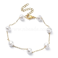 ABS Plastic Imitation Pearl Beaded Chain Anklets, 304 Stainless Steel Jewelry for Women, Light Gold, 7-3/4 inch(19.8cm)(AJEW-AN00540)