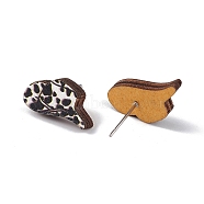 Natural Wood Stud Earrings, 316 Stainless Steel Jewelry for Women, Hat Pattern, 9x17.5mm, Pin: 0.6mm(EJEW-C013-01H)