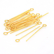 304 Stainless Steel Eye Pins, Golden, 30x3.5x0.6mm, Hole: 2mm, about 30pcs/bag(KK-T030-LA849-30X30)