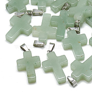Natural Green Aventurine Pendants, with Stainless Steel Snap On Bails, Cross, 29~30x18~19x5~6mm, Hole: 6x4mm(X-G-T080-12)