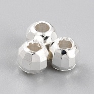 Brass Spacer Beads, Long-Lasting Plated, Faceted Round, 925 Sterling Silver Plated, 3.5mm, Hole: 1.5mm(KK-O133-013C-S)