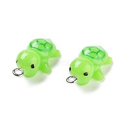 Opaque Resin Pendants, Tortoise Charms, Lawn Green, 25x12.5x9mm, Hole: 2mm(RESI-N039-84D)