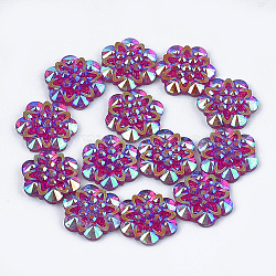 Resin Rhinestone Cabochons, Flower, Medium Violet Red, 12x11x3mm(CRES-T012-04E)