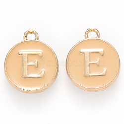 Golden Plated Alloy Enamel Charms, Cadmium Free & Lead Free, Enamelled Sequins, Flat Round with Letter, Wheat, Letter.E, 14x12x2mm, Hole: 1.5mm(ENAM-S118-06E)