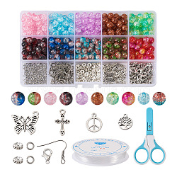 DIY Beaded Dangle Earring Pendant Decoration Making Kit, Including Acrylic Crackle Beads, Butterfly & Peace Sign & Cross Alloy Pendants & Clasps, 304 Stainless Steel Earring Hooks, Scissors, Mixed Color, 617Pcs/bag(DIY-TA0008-02)