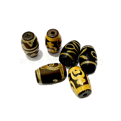Tibetan Style dZi Beads, Natural Agate Beads, Dyed, Barrel, Nectar Bottle Pattern, 21~22x13.5mm, Hole: 4mm(TDZI-D010-01A)