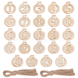 Number 1~ 24 Unfinished Wood Lantern Pendant Decorations, Kids Painting Supplies, Wall Decorations, with Jute Rope, BurlyWood, Wood: 5.8x5x0.3cm, Hole: 4mm, 24pcs(HJEW-WH0042-92)