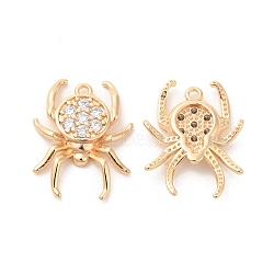 Brass & Cubic Zirconia Pendants, Spider Charm, Real 18K Gold Plated, 20.5x16x3mm, Hole: 1.2mm(KK-G468-13G)