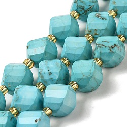 Dyed Natural Howlite Beads Strands, with Seed Beads, Faceted Twist, Dark Turquoise, 10.5x9x7.5mm, Hole: 1~1.2mm, about 32pcs/strand, 15.43 inch(39.2cm)(G-G023-B01-01B)