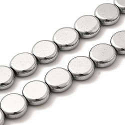 Electroplated Synthetic Non-magnetic Hematite Beads Strands, Flat Round, Platinum Plated, 7x2.5mm, Hole: 0.8mm, about 55pcs/strand, 15.94''(40.5cm)(G-L613-L01-01A)