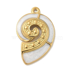 304 Stainless Steel White Enamel Pendants, Golden, Shell Shape, 27.5x17x3mm, Hole: 1.4mm(STAS-I322-80A-G)