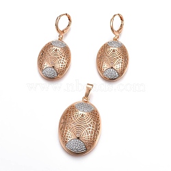 Brass Micro Pave Cubic Zirconia Jewelry Sets, Pendant and Earrings, Long-Lasting Plated, Oval, Light Gold, 40mm, Hole: 4.5x7mm; 38.5mm, Pin: 1mm(SJEW-F189-13KCG)