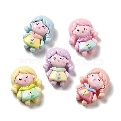 Opaque Cartoon Resin Decoden Cabochons, Cute Girl, Mixed Color, 24x19x6mm(RESI-G091-07)