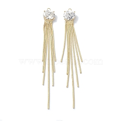 Brass Pendants, with Clear Glass, Tassel Big Pendants, Real 18K Gold Plated, 88x10x3.5mm, Hole: 1.8mm(KK-A194-08G)