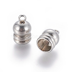 Tarnish Resistant 202 Stainless Steel Cord Ends, End Caps, Stainless Steel Color, 9x5mm, Hole:1.5mm, Inner Diameter: 4mm(STAS-E464-17P)