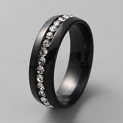 Stainless Steel Finger Ring with Crystal Rhinestone, Gunmetal, US Size 7 3/4(17.9mm)(RJEW-WH0002-19B)