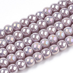 Electroplate Opaque Glass Beads Strands, AB Color Plated, Round, Rosy Brown, 4~4.5mm, Hole: 0.8mm, about 97~99pcs/strand, 14.76 inch~14.96 inch(37.5~38cm)(X-GLAA-T032-P4mm-AB07)