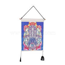 Polyester Decorative Wall Tapestrys, for Home Decoration, with Wood Bar, Nulon Rope, Plastic Hook, Rectangle, Hamsa Hand Pattern, 670x348x1.2mm(AJEW-C024-01S)