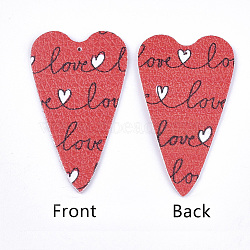 PU Leather Big Pendants, Heart, For Valentine's Day Jewelry Making, Red, 53x31x1.5mm, Hole: 1mm(X-FIND-S299-44A)