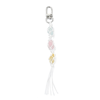 Natural Quartz Crystal Macrame Pouch Tassel Pendant Decorations, with Alloy Swivel Clasps and Polyester Cord Tassel Decorations, Mixed Color, 15.5x1.4cm