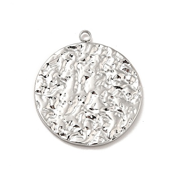 304 Stainless Steel Pendants, Textured, Flat Round Charms, Stainless Steel Color, 22.5x20x1.5mm, Hole: 1.6mm