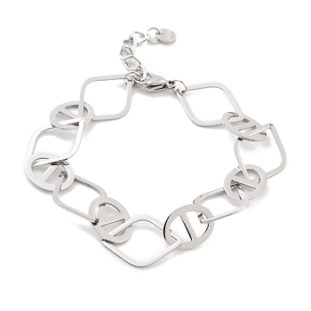 Non-Tarnish 304 Stainless Steel Oval & Rhombus Link Chain Bracelets for Women, Stainless Steel Color, 8 inch(20.4cm)