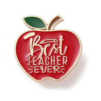 Teacher's Day Theme Rack Plating Light Gold Alloy Brooches, Enamel Pins, Apple, 28x28x1.5mm