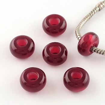 Imitation Cat Eye Resin European Beads, Large Hole Rondelle Beads, Dark Red, 13~14x7~7.5mm, Hole: 5mm