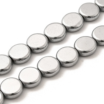 Electroplated Synthetic Non-magnetic Hematite Beads Strands, Flat Round, Platinum Plated, 7x2.5mm, Hole: 0.8mm, about 55pcs/strand, 15.94''(40.5cm)