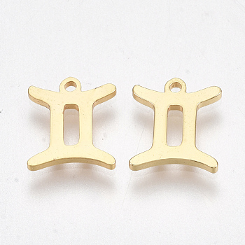 Ion Plating(IP) 304 Stainless Steel Charms, Constellation, Golden, Gemini, 9.5x8x1mm, Hole: 0.8mm