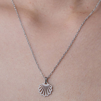 201 Stainless Steel Hollow Shell Pendant Necklace, Stainless Steel Color, 17.72 inch(45cm)
