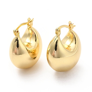 Moon Brass Hoop Earrings for Women, Real 18K Gold Plated, 23x20x12mm, Pin: 0.7x1.2mm