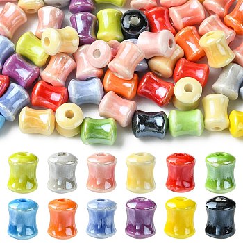 50Pcs Handmade Porcelain Beads, Bamboo Joint, Bright Glazed Porcelain, Mixed Color, 10.5x8.5mm, Hole: 2.5mm
