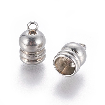 202 Stainless Steel Cord Ends, End Caps, Stainless Steel Color, 9x5mm, Hole:1.5mm, Inner Diameter: 4mm
