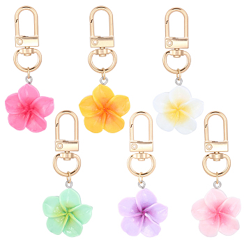 12Pcs 6 Colors Resin Pendant Decorations, Flower, with Alloy Swivel Clasps, Mixed Color, 63mm, 2pcs/color