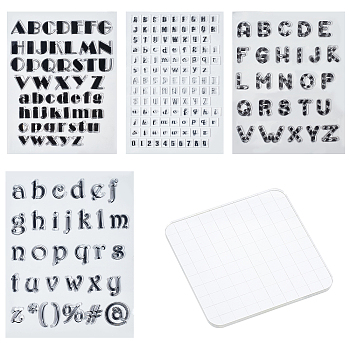 Globleland 4 Sheet 4 Style Clear Letter Silicone Stamps, with 1 Pc Acrylic Stamping Blocks Tools, for DIY Scrapbooking, Photo Album Decorative, Cards Making, Clear