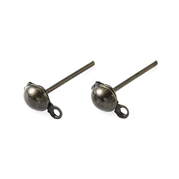 Iron Stud Earring Findings, with Loop and Plastic Ear Nuts/Earring Backs, Antique Bronze, 4mm, Hole: 1mm, Pin: 1mm