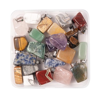 22Pcs 11 Style Natural Gemstone Pendants, with Stainless Steel Snap On Bails, Nuggets, Stainless Steel Color, 15x10x5mm, Hole: 3mm, 2pcs/style