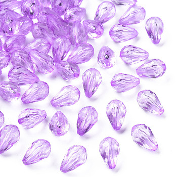 Transparent Acrylic Beads, Faceted, Teardrop, Medium Orchid, 12x8mm, Hole: 1.5mm, about 1338pcs/500g