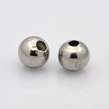 304 Stainless Steel Round Beads, Stainless Steel Color, 5mm, Hole: 2mm