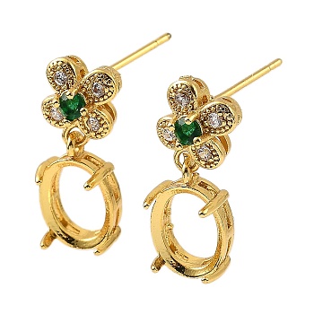 Rack Plating Brass with Cubic Zirconia Stud Earrings Finding, Lead Free & Cadmium Free, Flower, Golden, 21x8mm, Pin: 1mm